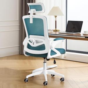 Fizzin Ergonomic Office Chair, 400 LBS Computer Chairs with Adjustable Lumbar Support, Breathable Mesh Desk Chair Ergonomic with Thickened Cushion, Comfy Home Office Desk Chair (Lake Blue)