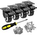 2" Caster Wheels Set of 4, Heavy Duty Casters with Brake, No Noise Locking Polyurethane (PU) Wheels, Swivel Plate Castors, Pack 4
