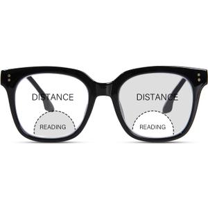 Bifocal Reading Glasses for Women Men Oversized Blue Light Blocking Clear Top Computer Readers (Black)