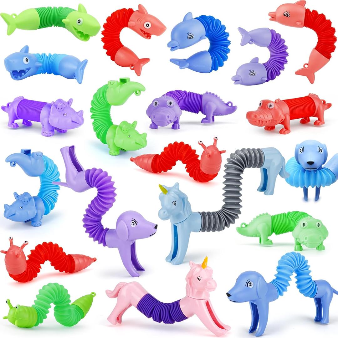20Pcs Animal Pop Tubes Fidget Toys,Party Favors, Carnival Prizes,Birthday Gifts for Kids, Stress Relief Sensory Toys for Kids 3-8, Piata Stuffers