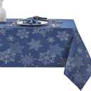 Rectangle Fancy Metallic Sparkling Snowflake Christmas Fabric Table Cloth red Hunter Gold Navy White Silver No-Iron Soil Resistant Woven Holiday Table Cover(Navy Silver/52x70Inch)