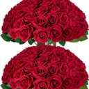 50Pcs Red Roses Artificial Flowers with StemsFake Roses Bouquet Fake Flowers BulkSilk Velvet Roses for Wedding Centerpieces Arrangement Baby Shower Birthday Home Decor Gifts