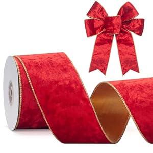 Black Velvet Wired Ribbon, 2.5 Inch Metallic Crushed Velvet Black Christmas Ribbon for Gift Wrapping, Christmas Tree Decorations, Big Bows, Crafts, Wreaths Supplies - Continuous 10 Yards (Pack of 2)