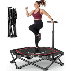EAST MOUNT 42" Foldable Mini Trampoline for Adults, Quiet Fitness Rebounder with Adjustable Handle, No-Assembly Indoor Exercise Trampoline, 450LBS Capacity