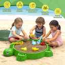 Turtle Sandbox with Lid & Beach Toys Set, 38" Kids Sandbox for Toddlers 3-8, Indoor Outdoor Sensory Play Sand Box with Cover, Summer Gift for Ages 3-8