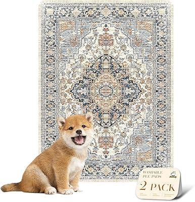 nunubaby Washable Pee Pads for Dogs, Stylish, Non-Slip and Leak-Proof Pee Pads. Reusable Potty Pads for Dogs for Crates and Floors (Beige/Multi, 72" x72")