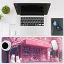 NIYLYNSYN Mouse Pad Large Cake Shop and White Cats Non-Slip Gaming Desk Mat with Stitched Edge Laptop Keyboard Desk Pad for Work Home Gaming (35.4 x 15.7 Inches)