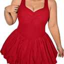 Milumia Women's Plus Size Ruched Bubble Mini Dress Sleeveless A Line Party Club Short Dresses (Red, XL)