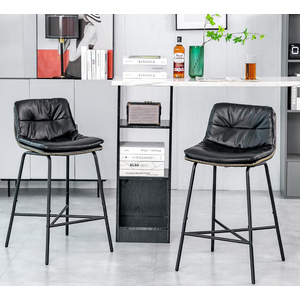 Modern 24 Inch Leather Counter Stools Set of 2 Mid Century Modern Bar Stools Upholstered Counter Height Stool Kitchen Island Chairs with Back Armless Dining Room Chairs for House Rustic Pub Black