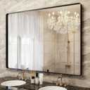 Bathroom Mirror for Wall, 48x36 Inch Matte Black Framed Bathroom Vanity Mirror for Farmhouse Living Room Bedroom, Anti-Rust, Tempered Glass, Rounded Corner (Horizontal/Vertical)