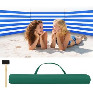 MABOZOO 20ft Beach Windscreen Set, Blue White Beach Fence Wind Blocker with 6 Hardwood Poles, Rubber Mallet and Carry Bag, Sunbathing Privacy Screen for Sand, Sun, Wind, 240 inches