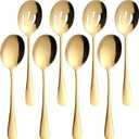 8-Piece Serving Spoon Set Gold - 4 Serving Spoons and 4 Slotted Spoons, Large Cutlery for Catering Buffet,Festival Kitchen Utensils, Dishwasher Safe, 8.7 Inches