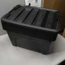 IRIS USA 32 Qt Stackable Plastic Storage Bins with Lids, 6 Pack - BPA-Free, Made in USA - Garage Organizing Solution, Latches, Durable Nestable Containers, Secure Pull Handle - Black