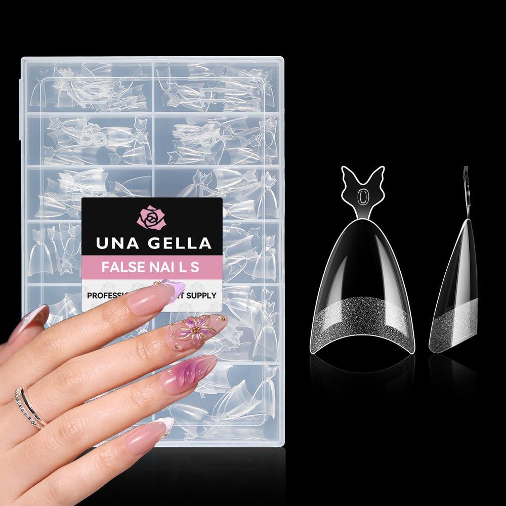 UNA GELLA Almond Shape Nail Tips Half Cover 216pcs Medium Almond Gel Nail Tips Pre-buff Matte Soft Gel Acrylic Press On Nails Easier Nail Extentions Art Salon 12 Sizes