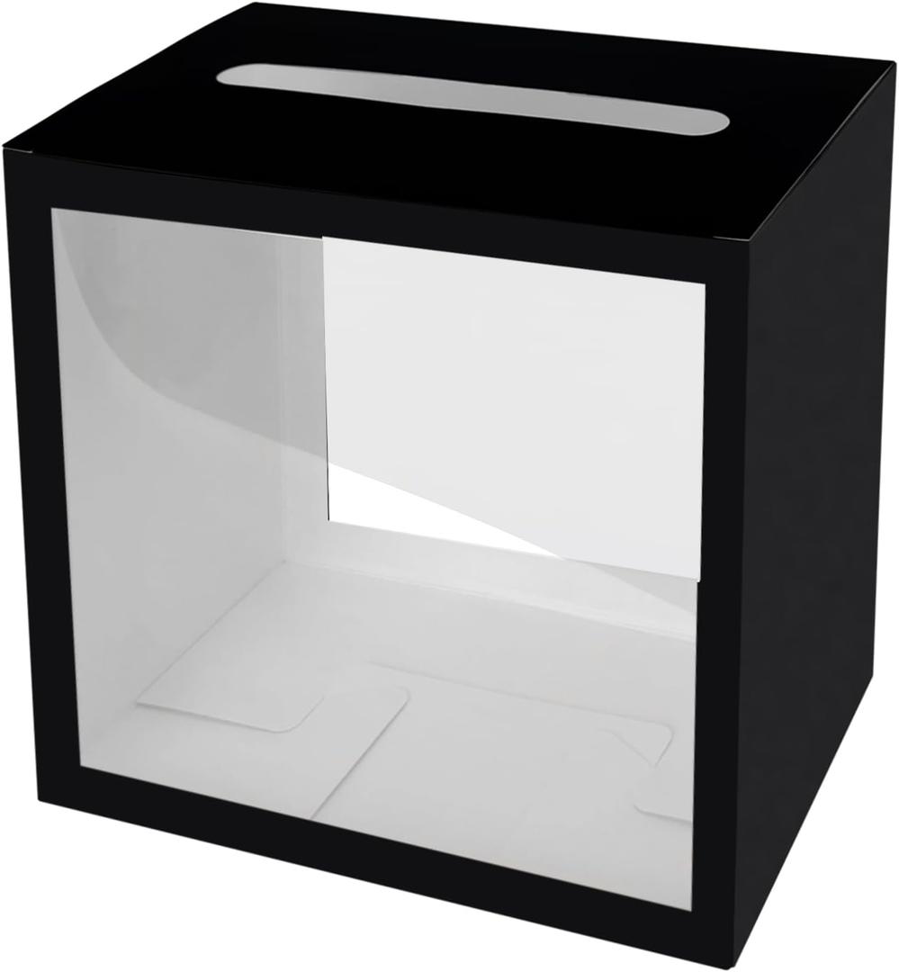 SietDESEO Black Card Box for Party with Clear Window Box for Cards Receiving for Wedding Birthday Graduation Baby Shower Decorations Raffle Ticket Box