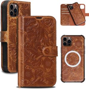 Leather Case for iPhone 15 Pro Wallet 6.1,Genuine Leather 2-in-1 Magnetic Detachable Shockproof Case,Flip Folio Cover with Card Slot, RFID Blocking Brown