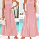 BTFBM 2025 Women Summer Vacation Dresses Sleeveless Crewneck Loose Beach Sundress Bubble Hem Tank Maxi Dress Pockets (Pink, S)
