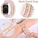 MOFREE Beaded Bracelet Compatible for Apple Watch Band 38mm/40mm/41mm/42mm(Series 10) Women,Fashion Handmade Beads Elastic Stretch Strap for iWatch Series 10/9/8/7/SE/6/5/4/3/2/5 (Pink)