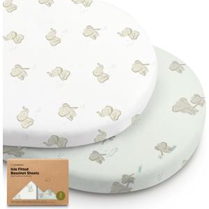 2-Pack Baby Bassinet Sheets Girl, Boy - 33x17 Viscose Derived from Bamboo Bedside Mattress Fitted Bassinet Sheets, Compatible with Halo Bassinest Swivel Sleeper, Baby Delight, Graco (Elly)