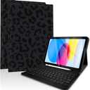 TopPerfekt Case Keyboard for iPad Gen 11th (A16) 11-inch 2025 / iPad 10th 10.9-inch 2022Detachable, Rechargeable, Magnetically Absorbent,Pencil Holder for 10.9 inch Case with Keyboard- Black Leopard