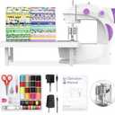 KPCB Tech Sewing Machine for Beginners [Full Set] with Finger Guard and Fabric Bundles - Mini Sewing Machine with Sewing Kits, Foot Pedal, US Adapter and Extension Table