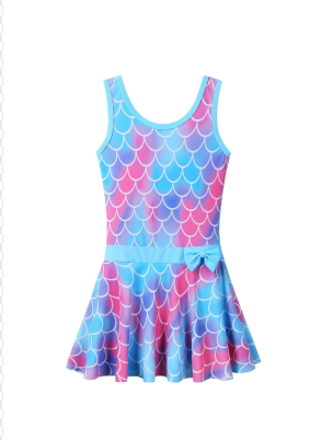 Girls Swimsuit One Piece UPF 50+ Floral Skirted Bathing Suit Modest Beach Swim Dress 3-11 Years 152-158