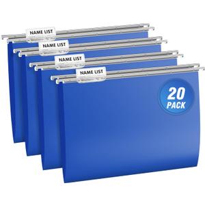 ViVin Heavy Duty Plastic Hanging File Folders with Metal Hook, 1/5-Cut Adjustable Tabs, File Cabinet Folders, Letter Size, Fit for Office, School and Home, 20 per Box (Blue)