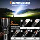 WdtPro Rechargeable LED Flashlights High Lumens, Super Bright 90000LM Rechargeable Flashlight with LCD Display, 5 Modes & Waterproof Powerful 10000mAh Handheld Flashlight for Camping Emergency