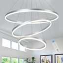 3-Rings D31.5 Modern LED Chandelier Silver, Dimmable Pendant Lighting with Remote Control Circular Flush Mount High Ceiling Light for Living Dining Room Bedroom Foyer, 3000K-6500K