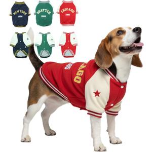 X-Large Dog Winter Fleece Jacket Stylish Varsity Doggy Coat with Snap Closure & Thick Lining, Pet Outfit Clothes for Large Dogs, Puppy Sport Jackets, Fashion Pup Baseball Uniforms, Red XL