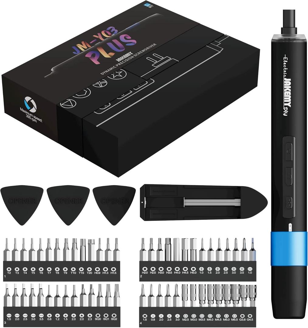 Precision Electric Screwdriver Kit, JAKEMY 61 In 1 Manual & Automatic Torque Power Screwdriver Set Rechargeable Cordless with LED Light for Laptop/Phone/Glasse/Watch (Jm-y03)