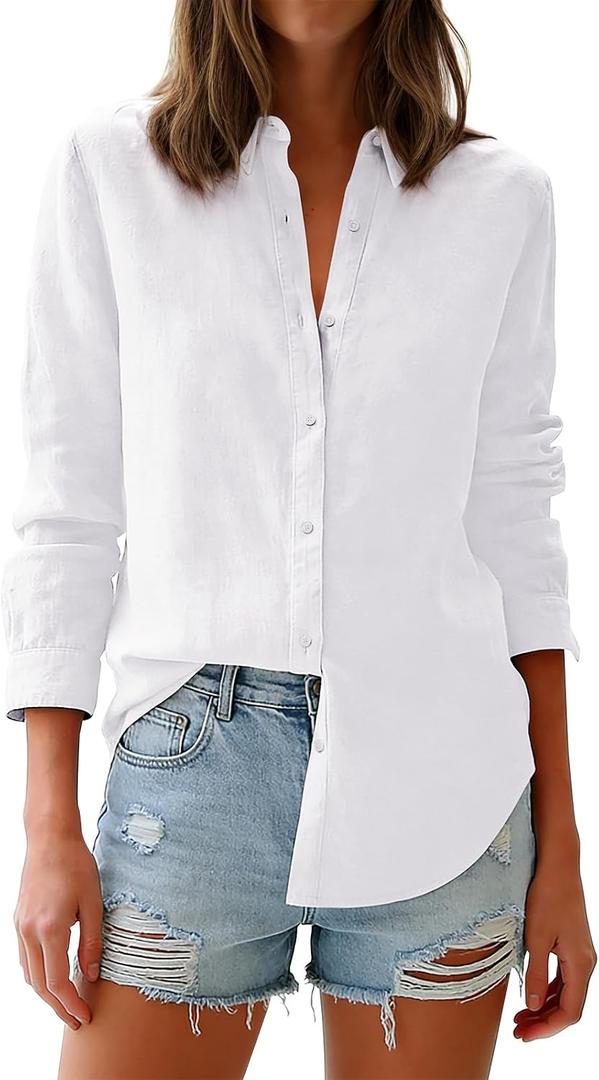 Aoudery Button Down Shirts for Women Oxford Long Sleeve Dress Shirts Cotton Collared Wrinkle Free Blouse Tops, Size: X-Large