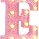 Pink Marquee Light Up Letters, Glitter Alphabet LED Letter Lights for Pink Birthday Party Decorations, Battery Operated Letter Sign for Girls Room Vanity Table Decor, Warm White Lights Letter E
