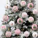 Chunful 18 Pcs Pink Bow Christmas Tree Ball Ornaments 2.4 Inch Pink Bow Shatterproof Nutcrackers Gingerbread Men Cane Pattern Hanging Decoration for Christmas Tree Decorations Coquette Party Supplies