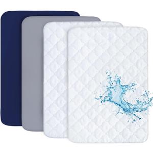 Pack and Play Sheets and Waterproof Pack n Play Mattress Protector Pad Cover 4 Pack Set, Ultra Soft Pack n Play Mattresses Sheets Compatible with Graco Pack n Play, Grey&Navy