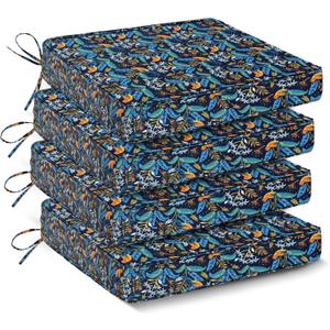 Outdoor Chair Cushions Set of 4,Waterproof Outdoor Seat Cushions for Patio Furniture,Patio Chair Cushion with Handle and Ties, Out Door Chair Pads,19" x 19" x 3", Black Nightingale