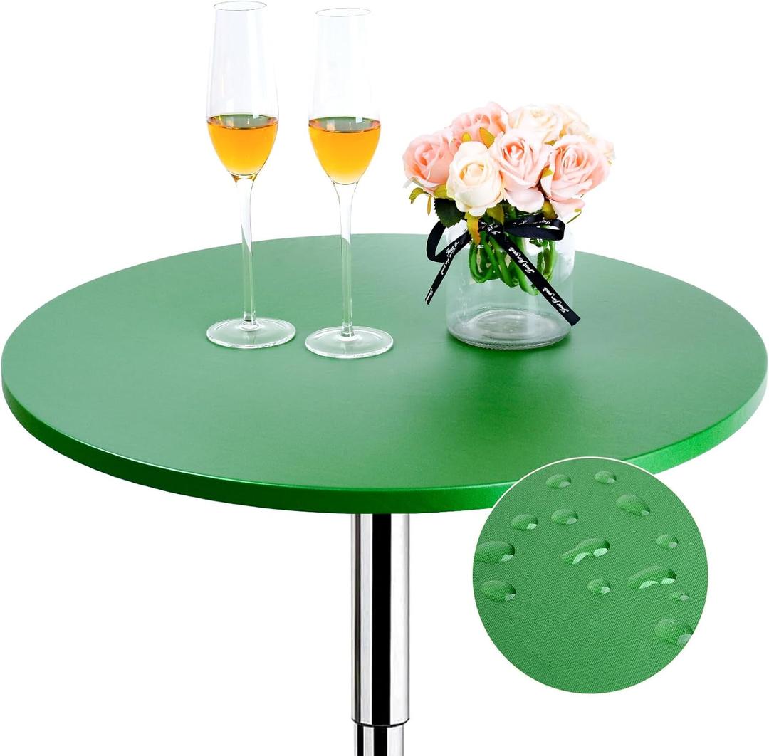 JISEN Cocktail Waterproof Round Table Topper Cap Spandex Fitted Stretchable Tablecloth Cover 24 Inch Jade Green