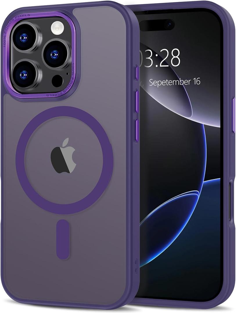 Anuck Case for iPhone 16 Pro Max Case Magnetic Phone Case Compatible with MagSafe, Soft TPU Bumper Hard Translucent Matte Back Slim Fit Shockproof Protective Cover for Men Women Girls - Dark Purple