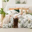 Bedsure Duvet Cover King Size - 100% Cotton Reversible Floral King Duvet Cover Set with Zipper Closure, 3 Pieces Soft & Breathable PureWoven Green Bedding Set with 2 Pillow Shams 20"x36"