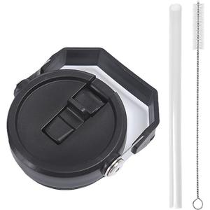 Replacement Tumbler Lid for Stanley IceFlow 20 oz 30 oz Flip Straw Lid with Reusable Straw,Cleaning Brush (Black, 20oz & 30oz)