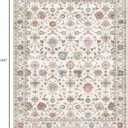 LUXRUG Area Rugs 9x12 Living Room - Large Washable Cream Boho Rugs for Bedroom Soft Vintage Rug Ultra-Thin Colorful Traditional Floral Carpet Farmhouse Rug for Dining Room Guest Room Home Decor