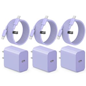 iPhone 17 16 15 Fast Charging 10FT Long USB C Charger Type C Charger 3 Pack Fast Charger USB C for iPhone 17/17 Plus/17 Pro/17 Pro Max/16/16 Plus/16 Pro/16 Pro Max/15 Pro Max, iPad Pro, Samsung, (Purple)