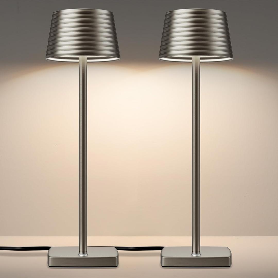 YHT LED Corded Table Lamp Modern 2 Color Brightness Dimmable Plug in Desk Lamp Industrial Aluminum Nightstand Table Light for Reading/Living/Bedroom/Home/Office/Beside (Chrome, 2 P)