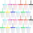 24 Pcs Plastic Tumblers with Lids and Straws, Reusable Cups with Lids Plastic Colorful Cups for Party Birthday, Iced Coffee Cup Travel Mug Cold Drink Tumblers Bulk (16 oz, Multi Colors)