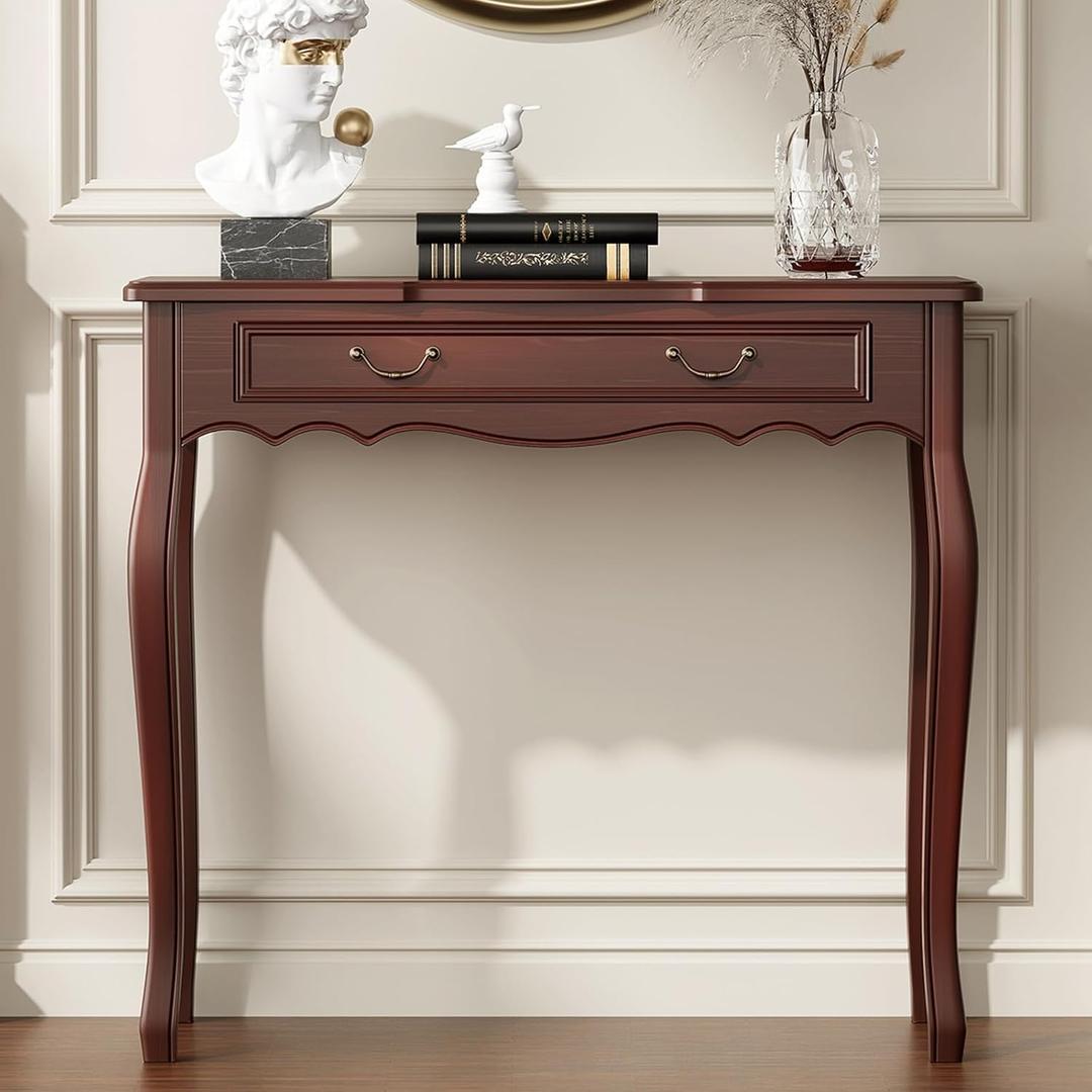 Walnut Entryway Table with 1 Drawer Console Table for Entryway Entrance Table for Hallway, Living Room, Foyer, Easy Assembly (Legs Only), 13.77D x 34.64W x 30.7H in