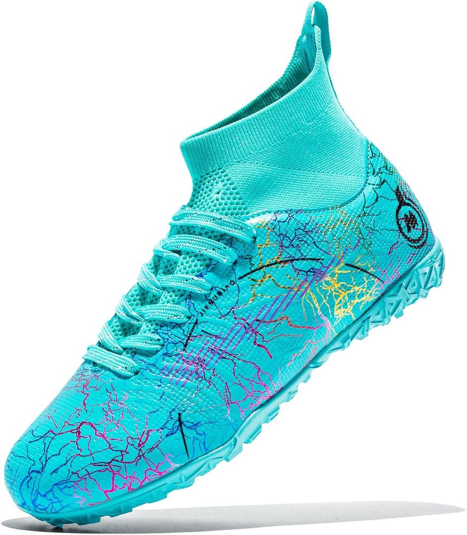 Boy Soccer Cleats Big Kids Soccer Shoes Professional Soccer Cleats Shoes,Unisex Soccer Sneakers for Little Kids Athletic (Cyan for Tf)