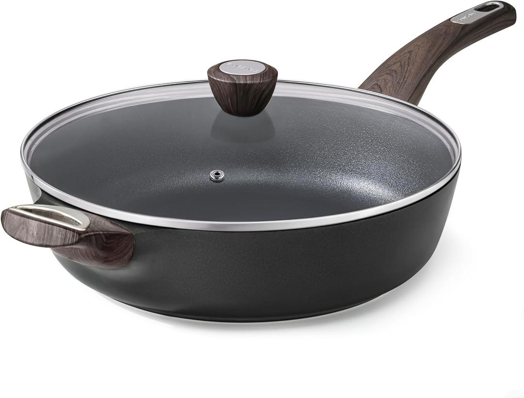 SENSARTE Nonstick Frying Pan Skillet with Lid, 13.3 Inch Large Deep Frying Pan, 6 Qt Non Stick Saute Pan with Cover, Induction Pan, Healthy Non Toxic Cooking Pan with Helper Handle, PFOA PFOS Free (Classic Black)