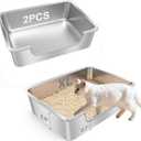 2-Pack Low Entry Litter Box for Senior Disabled & Injured Cats, Stainless Steel High Sided Enclosed Easy Step in Entry-Large Metal Kitty Litter Box for Kittens, Odor Control (23.6"x15.7"x5.9")