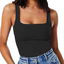 MISSJOY Women's Square Neck Sleeveless Slimming Going Out Tank Tops Bodysuits Clubwear (Medium, 1-black)