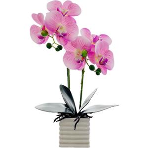 Artificial Pink Orchid Plant with White Vase, 14 Inches Tall, Realistic Orchid Artificial Flowers for Home Decor